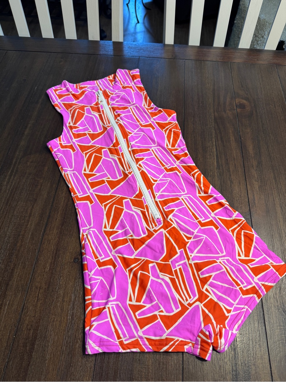 Stone Fox Swim Pink Orange Geometric Zip Front Swim Romper Cover-Up S Small NWOT